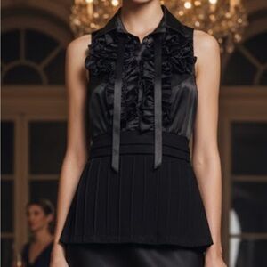 Maid in  Italy, Black Sleeveless Ruffled Top elegant size M